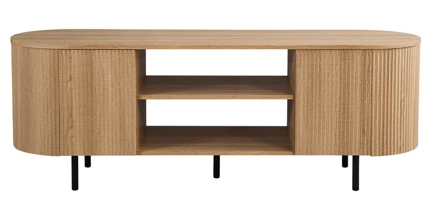 Meuble TV VAGOS – Coloris chêne naturel – 2 portes & 2 niches – 160 cm – Meuble TV arrondi design et fonctionnel