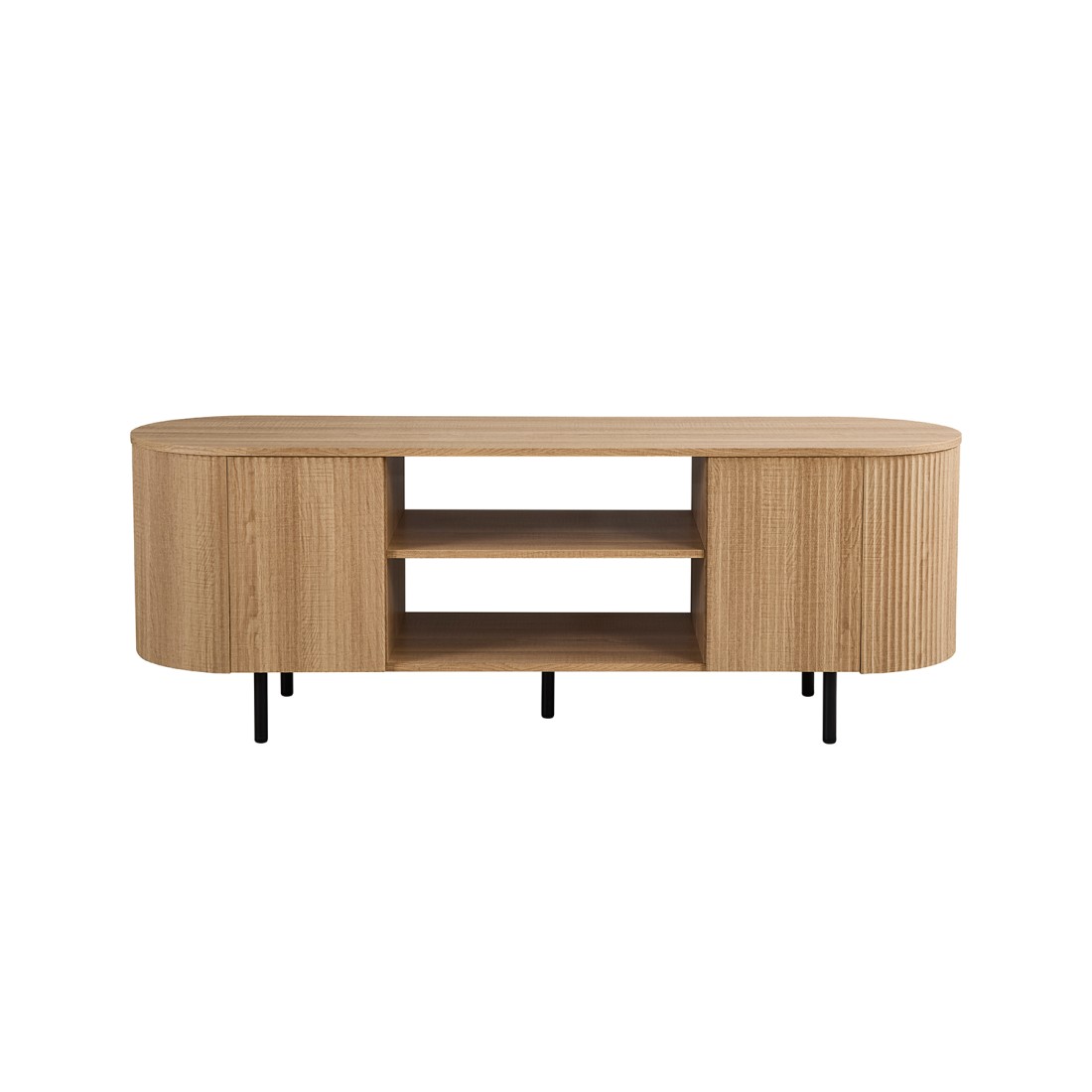 Meuble TV VAGOS – Coloris chêne naturel – 2 portes & 2 niches – 160 cm – Meuble TV arrondi design et fonctionnel