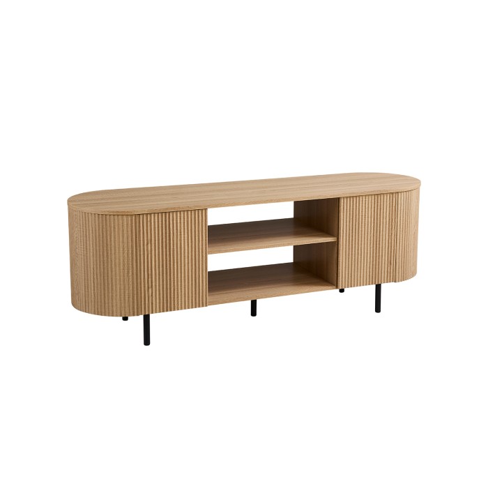 Meuble TV VAGOS – Kleur natuurlijke eik – 2 deuren & 2 vakken – 160 cm – Afgerond design en functioneel TV-meubel
