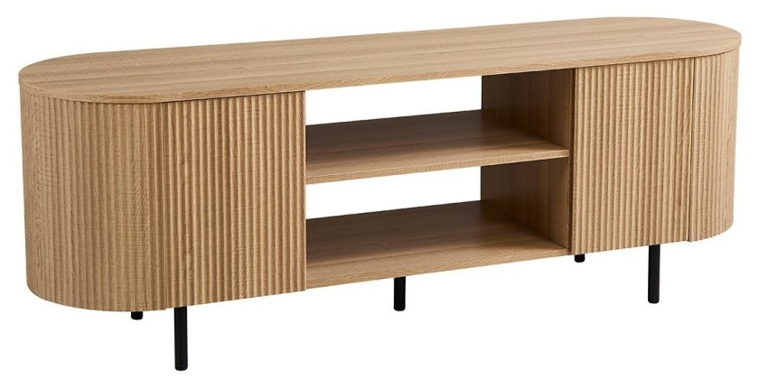 Mobile TV VAGOS – Colore rovere naturale – 2 porte &amp; 2 vani – 160 cm – Mobile TV arrotondato design e funzionale
