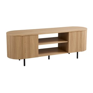 Meuble TV VAGOS – Coloris chêne naturel – 2 portes & 2 niches – 160 cm – Meuble TV arrondi design et fonctionnel
