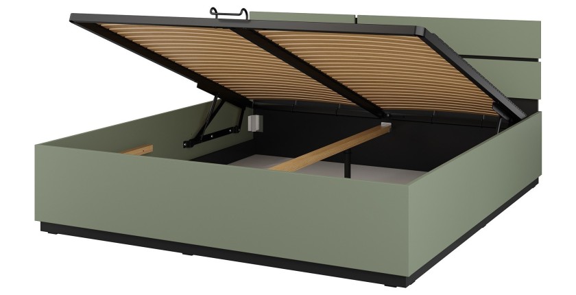 Lit coffre HAVANA 180x200 cm – Coloris vert sauge et noir – Lit moderne avec rangement intégré