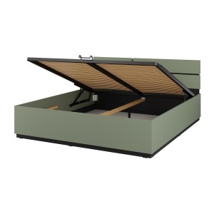 Lit coffre HAVANA 180x200 cm – Coloris vert sauge et noir – Lit moderne avec rangement intégré
