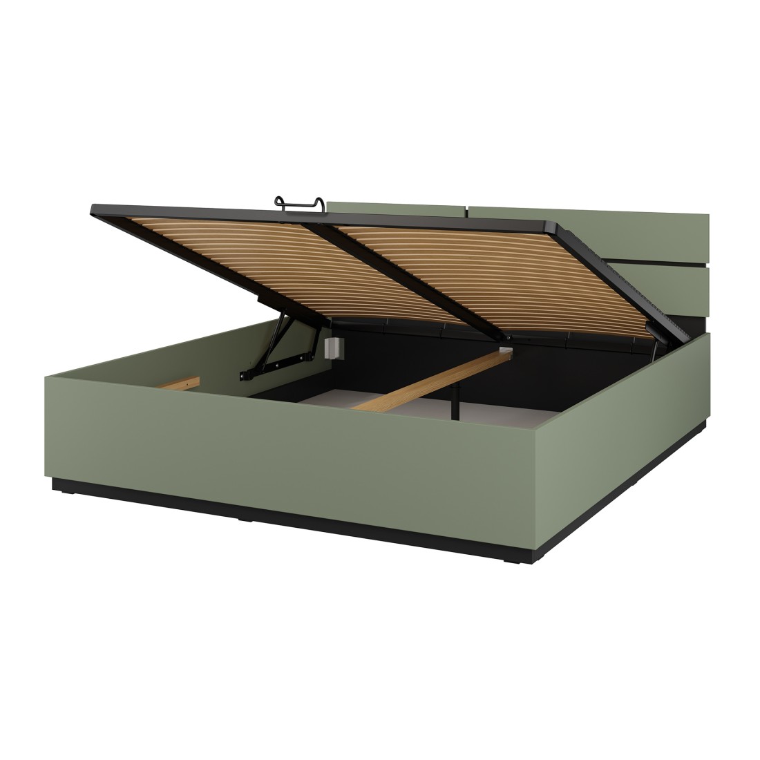 Lit coffre HAVANA 180x200 cm – Coloris vert sauge et noir – Lit moderne avec rangement intégré