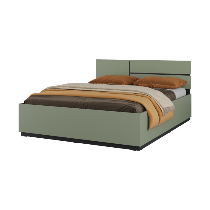 Cama con canapé HAVANA 180x200 cm – Color salvia verde y negro – Cama moderna con almacenamiento integrado