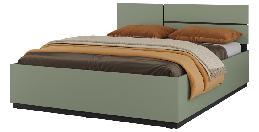 Lit coffre HAVANA 180x200 cm – Coloris vert sauge et noir – Lit moderne avec rangement intégré