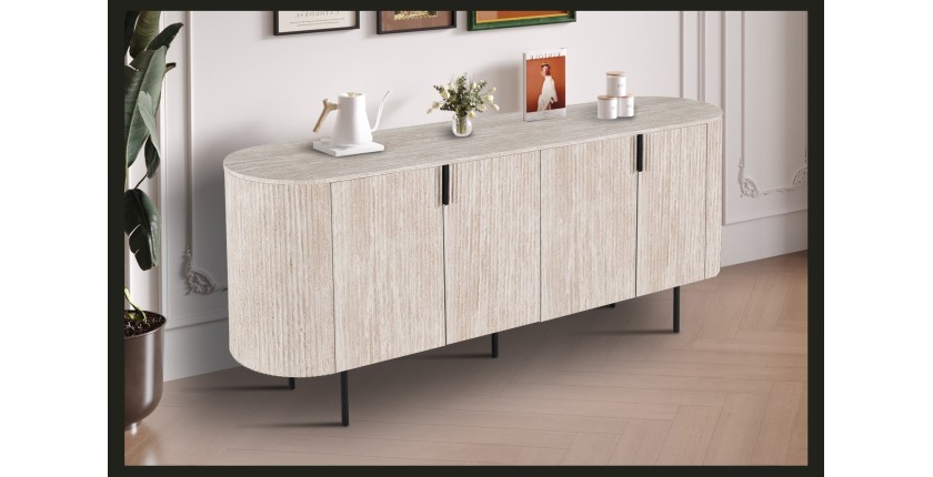 Buffet VAGOS – Coloris rovere chiaro – 4 porte – 200 cm – Grande credenza moderna – Pratico mobile contenitore
