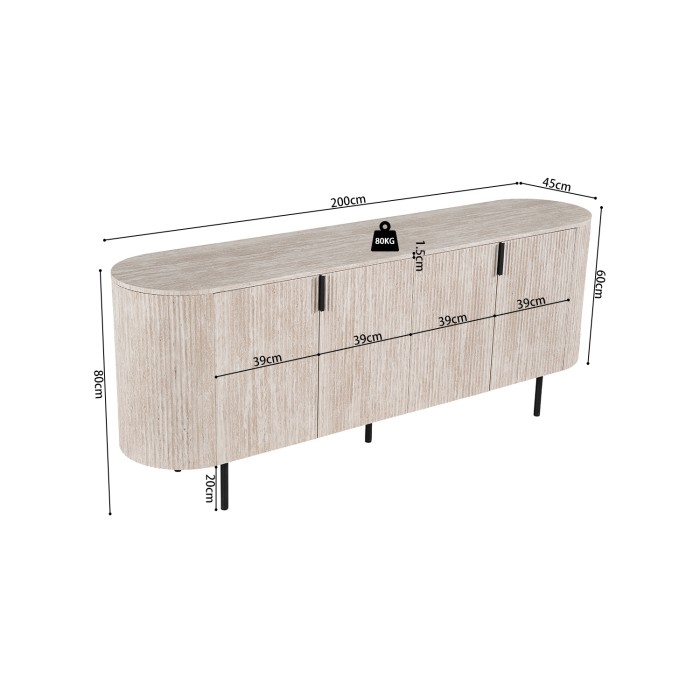 Buffet VAGOS – Kleur licht eiken – 4 deuren – 200 cm – Grote moderne buffetkast – Praktische opbergruimte