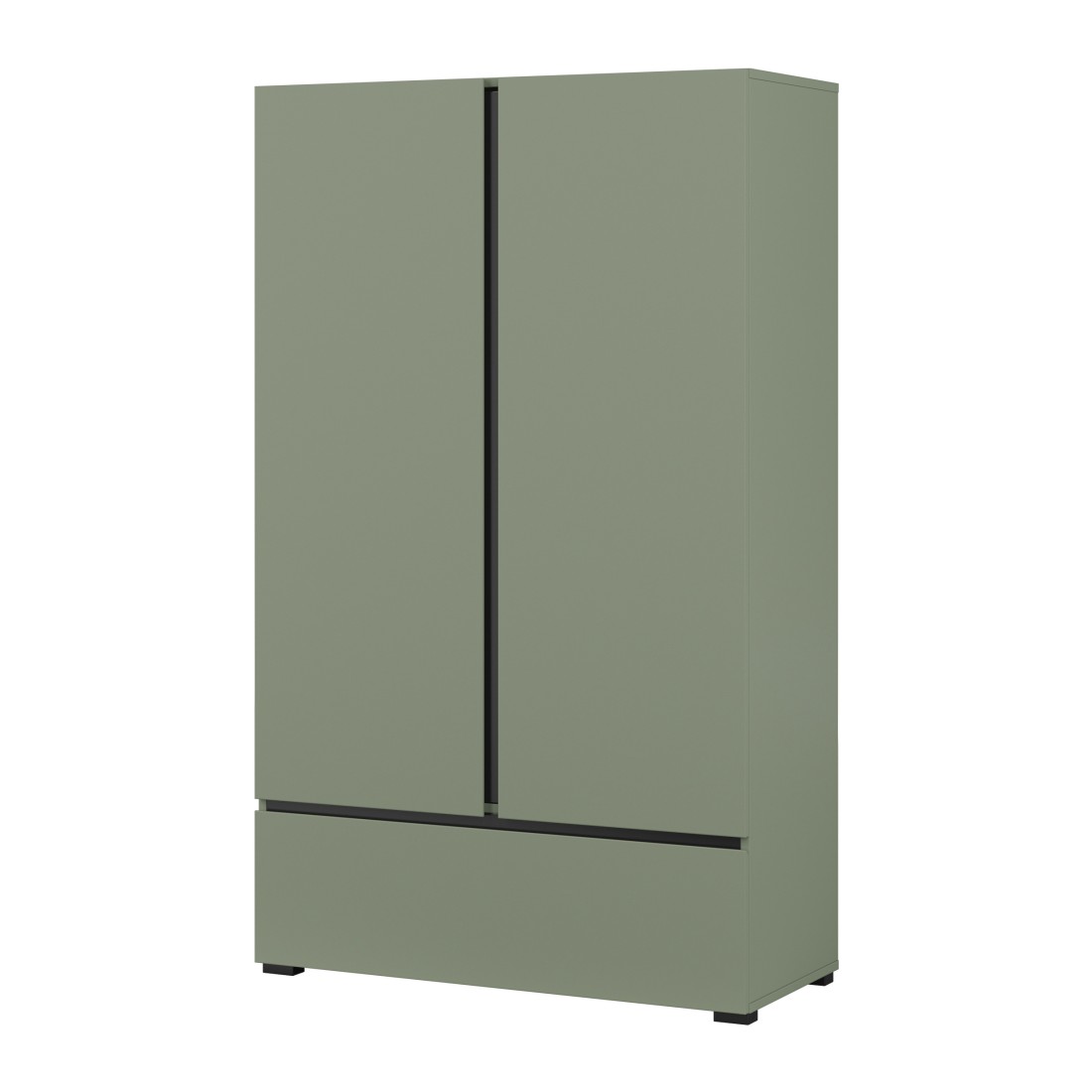 Armoire de rangement HAVANA – 2 portes 1 tiroir – Coloris vert sauge et noir – Design moderne et compact
