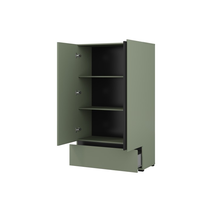 Armario de almacenamiento HAVANA – 2 puertas 1 cajón – Color verde salvia y negro – Diseño moderno y compacto