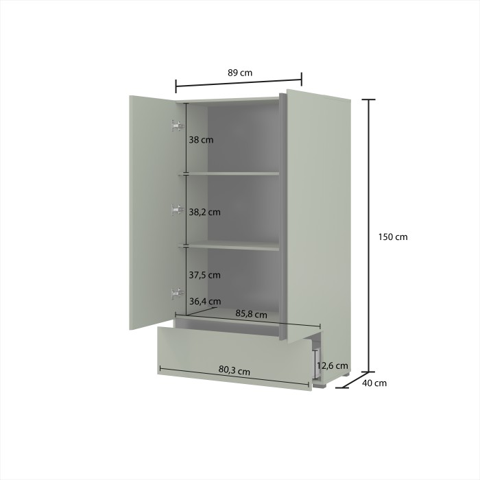 Armario de almacenamiento HAVANA – 2 puertas 1 cajón – Color verde salvia y negro – Diseño moderno y compacto