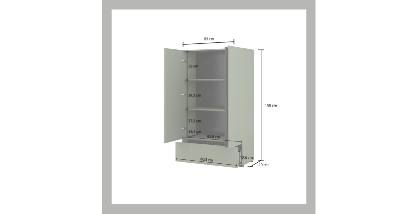 Armoire de rangement HAVANA – 2 portes 1 tiroir – Coloris vert sauge et noir – Design moderne et compact