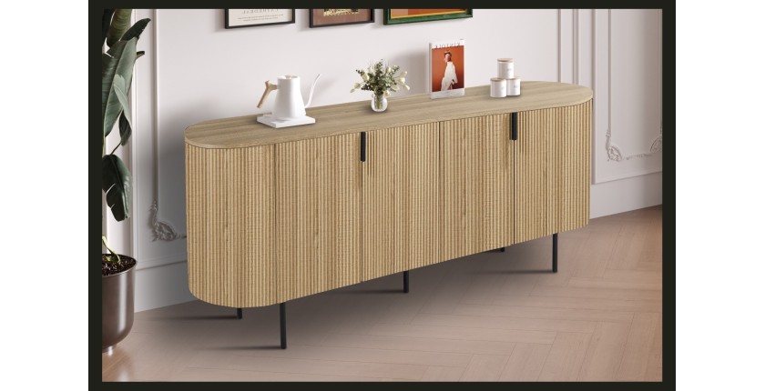 Buffet VAGOS – Coloris chêne naturel – 4 portes – 200 cm – Grand bahut moderne – Rangement spacieux