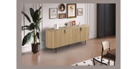 Buffet VAGOS – Coloris chêne naturel – 4 portes – 200 cm – Grand bahut moderne – Rangement spacieux