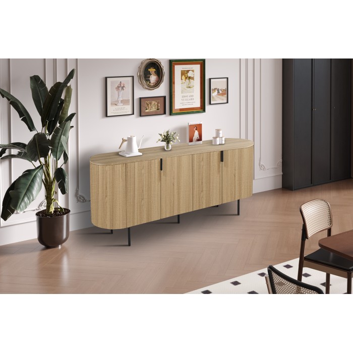 Buffet VAGOS – Color roble natural – 4 puertas – 200 cm – Gran aparador moderno – Almacenamiento espacioso