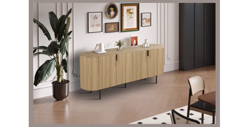 Buffet VAGOS – Colore rovere naturale – 4 porte – 200 cm – Grande madia moderna – Ampio spazio di contenimento