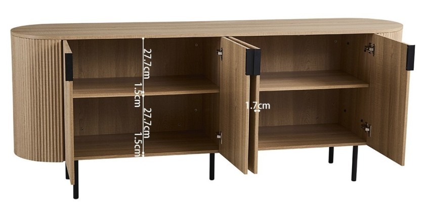 Buffet VAGOS – Coloris chêne naturel – 4 portes – 200 cm – Grand bahut moderne – Rangement spacieux