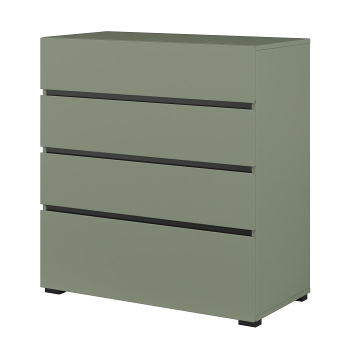 Komplettes Schlafzimmer HAVANA – Farbe Salbeigrün und Schwarz – Schrank, Bett 180x200, Kommode und Nachttische – Design- und Fun