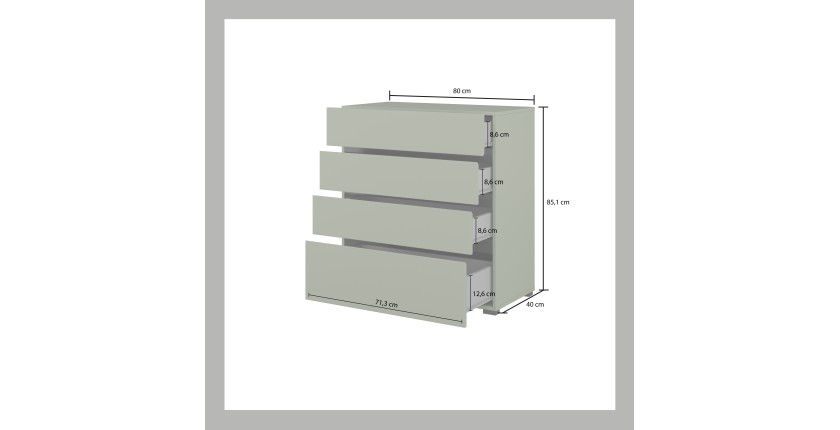 Chambre complète HAVANA – Coloris vert sauge et noir – Armoire, lit 180x200, commode et chevets – Ensemble design et fonctionnel