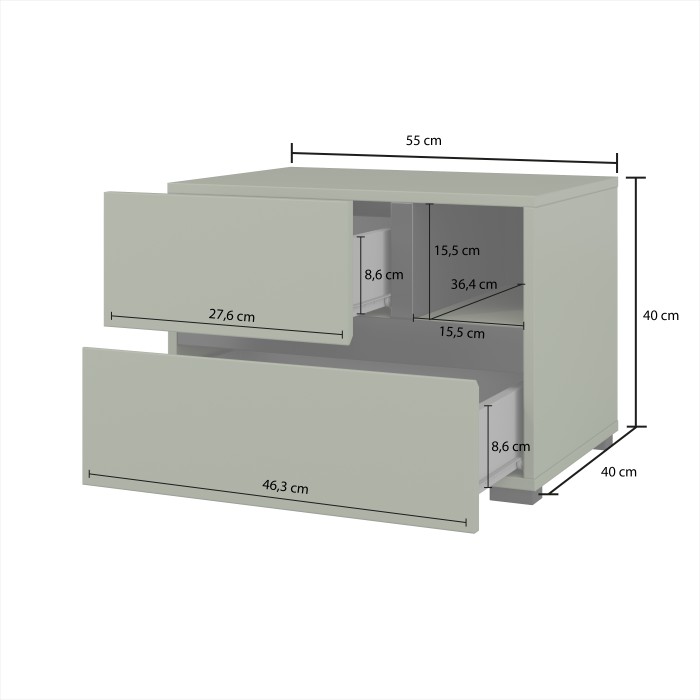 Komplettes Schlafzimmer HAVANA – Farbe Salbeigrün und Schwarz – Schrank, Bett 180x200, Kommode und Nachttische – Design- und Fun
