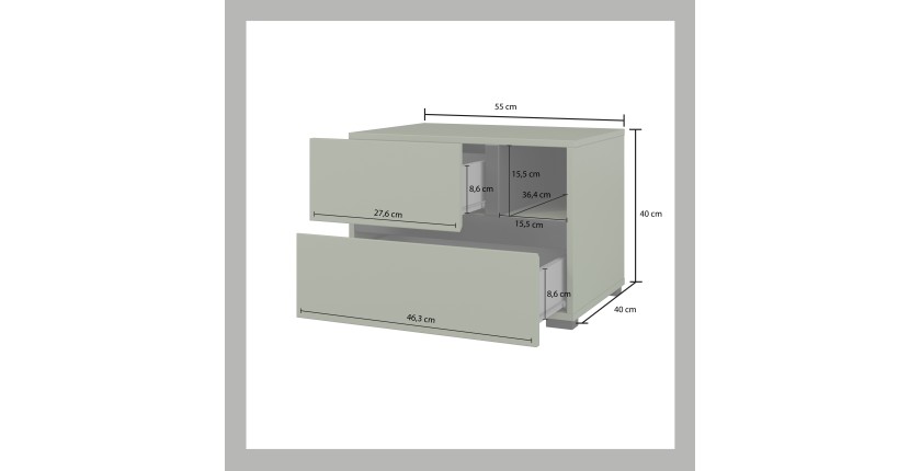 Komplettes Schlafzimmer HAVANA – Farbe Salbeigrün und Schwarz – Schrank, Bett 180x200, Kommode und Nachttische – Design- und Fun
