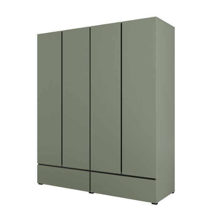 Komplettes Designer-Schlafzimmer der Kollektion HAVANA in Salbeigrün und Schwarz – Bett mit Stauraum 180x200, Kleiderschrank, Ko