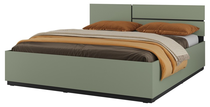 Lit HAVANA 160x200 avec sommier – Coloris vert sauge et noir – Design moderne et structure robuste