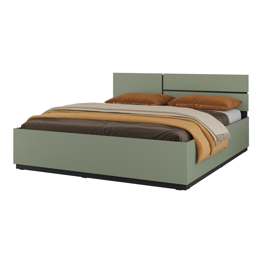Lit HAVANA 160x200 avec sommier – Coloris vert sauge et noir – Design moderne et structure robuste
