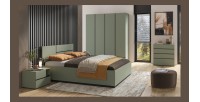 Lit HAVANA 160x200 avec sommier – Coloris vert sauge et noir – Design moderne et structure robuste