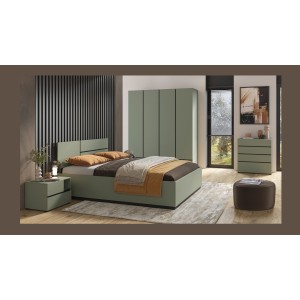 Lit HAVANA 160x200 avec sommier – Coloris vert sauge et noir – Design moderne et structure robuste