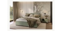 Lit HAVANA 160x200 avec sommier – Coloris vert sauge et noir – Design moderne et structure robuste