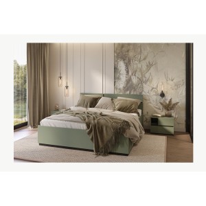 Lit HAVANA 160x200 avec sommier – Coloris vert sauge et noir – Design moderne et structure robuste