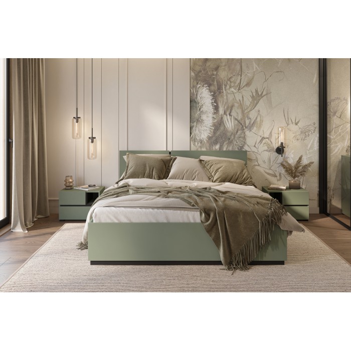 Letto HAVANA 160x200 con doghe – Colore verde salvia e nero – Design moderno e struttura robusta