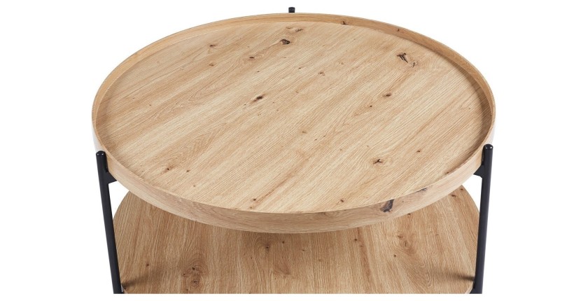 Table basse NORWYN – Coloris chêne vieilli – Table basse ronde Ø80 cm – MDF – Design original 