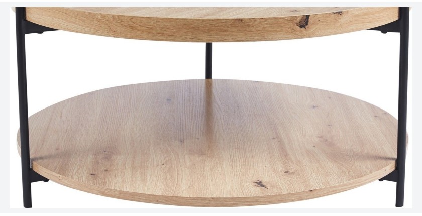 Table basse NORWYN – Coloris chêne vieilli – Table basse ronde Ø80 cm – MDF – Design original 