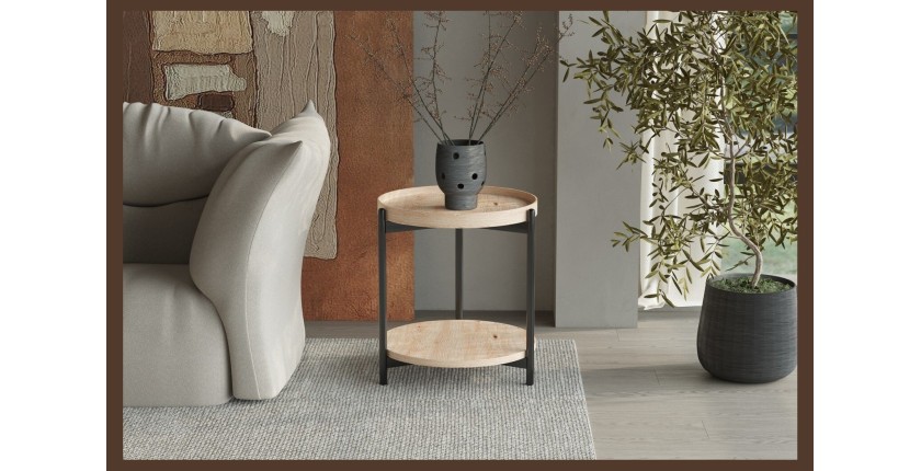 Table basse NORWYN – Coloris chêne vieilli – Table basse ronde Ø45 cm – MDF – Design compact et original 