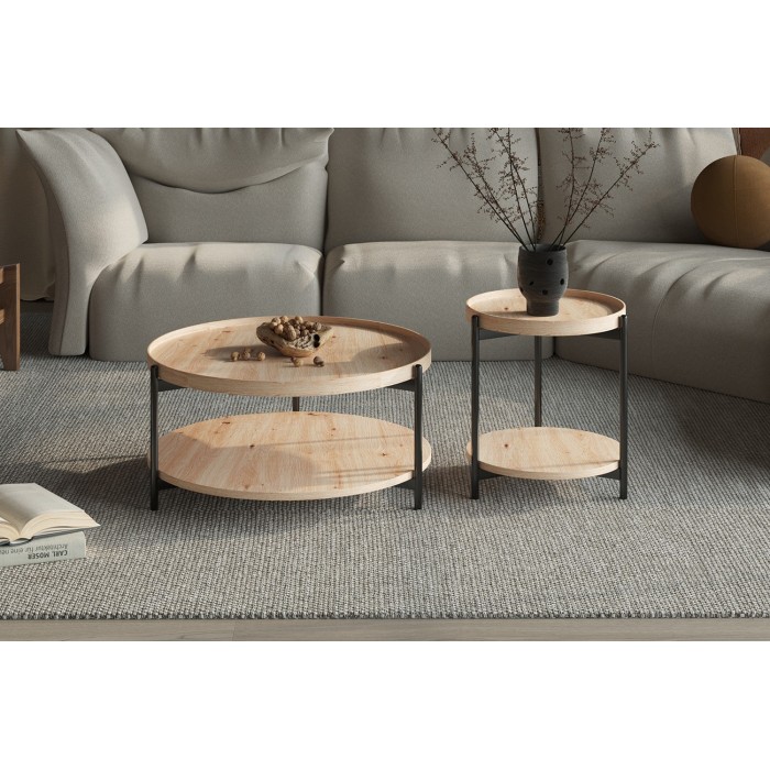 Table basse NORWYN – Coloris chêne vieilli – Table basse ronde Ø45 cm – MDF – Design compact et original 
