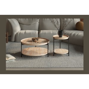 Table basse NORWYN – Coloris chêne vieilli – Table basse ronde Ø45 cm – MDF – Design compact et original 