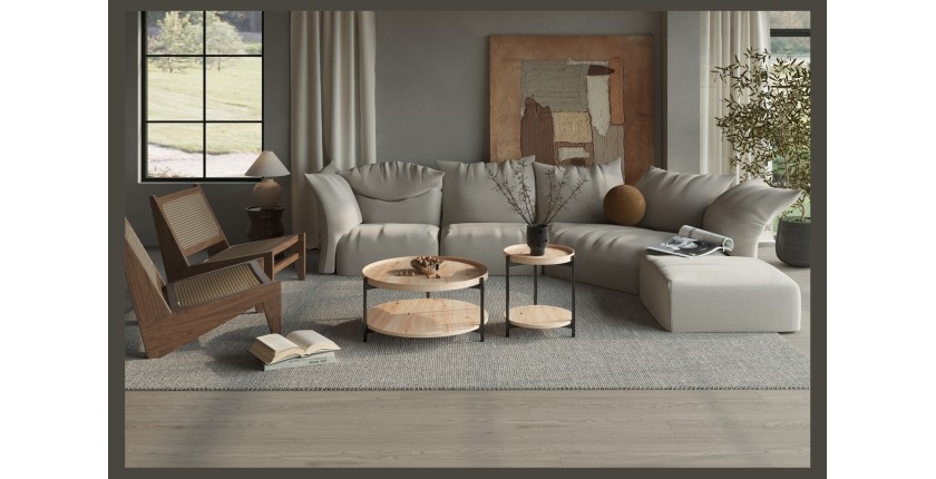 Table basse NORWYN – Coloris chêne vieilli – Table basse ronde Ø45 cm – MDF – Design compact et original 
