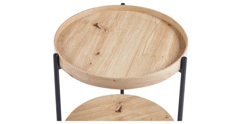 Table basse NORWYN – Coloris chêne vieilli – Table basse ronde Ø45 cm – MDF – Design compact et original 