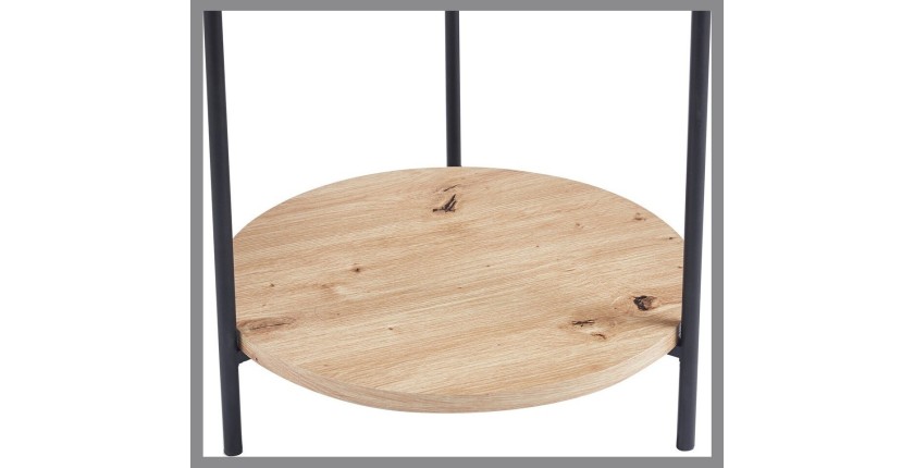 Table basse NORWYN – Coloris chêne vieilli – Table basse ronde Ø45 cm – MDF – Design compact et original 