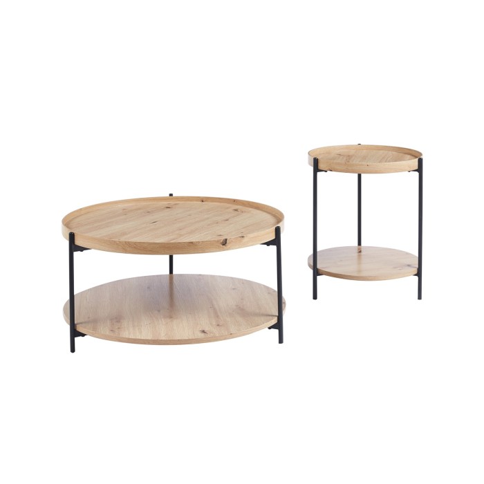 Table basse NORWYN – Coloris chêne vieilli – Table basse ronde Ø45 cm – MDF – Design compact et original 
