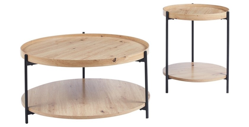 Table basse NORWYN – Coloris chêne vieilli – Table basse ronde Ø45 cm – MDF – Design compact et original 