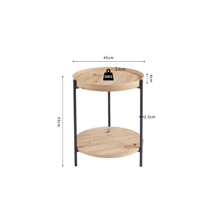 Table basse NORWYN – Coloris chêne vieilli – Table basse ronde Ø45 cm – MDF – Design compact et original 