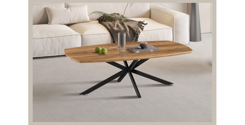 Table basse TUNIS – Coloris bois de manguier – Table basse rectangulaire 130x70 cm – MDF & métal – Design original 