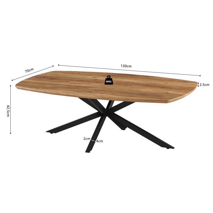 Table basse TUNIS – Coloris bois de manguier – Table basse rectangulaire 130x70 cm – MDF & métal – Design original 