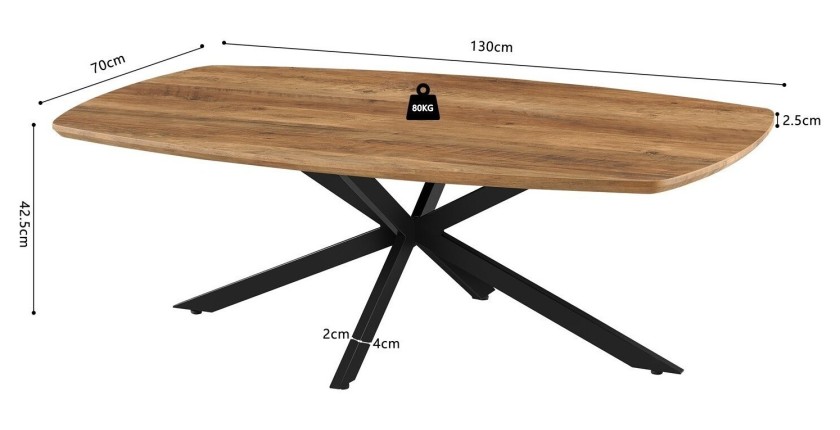 Table basse TUNIS – Coloris bois de manguier – Table basse rectangulaire 130x70 cm – MDF & métal – Design original 