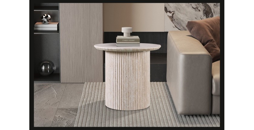 Table basse VAGOS – Coloris chêne clair – Table basse ronde Ø50 cm – MDF – Design moderne et naturel 