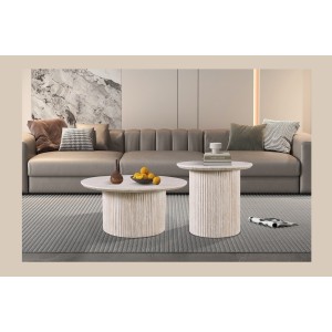 Table basse VAGOS – Coloris chêne clair – Table basse ronde Ø50 cm – MDF – Design moderne et naturel 