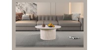 Table basse VAGOS – Coloris chêne clair – Table basse ronde Ø80 cm – MDF – Design naturel et moderne 